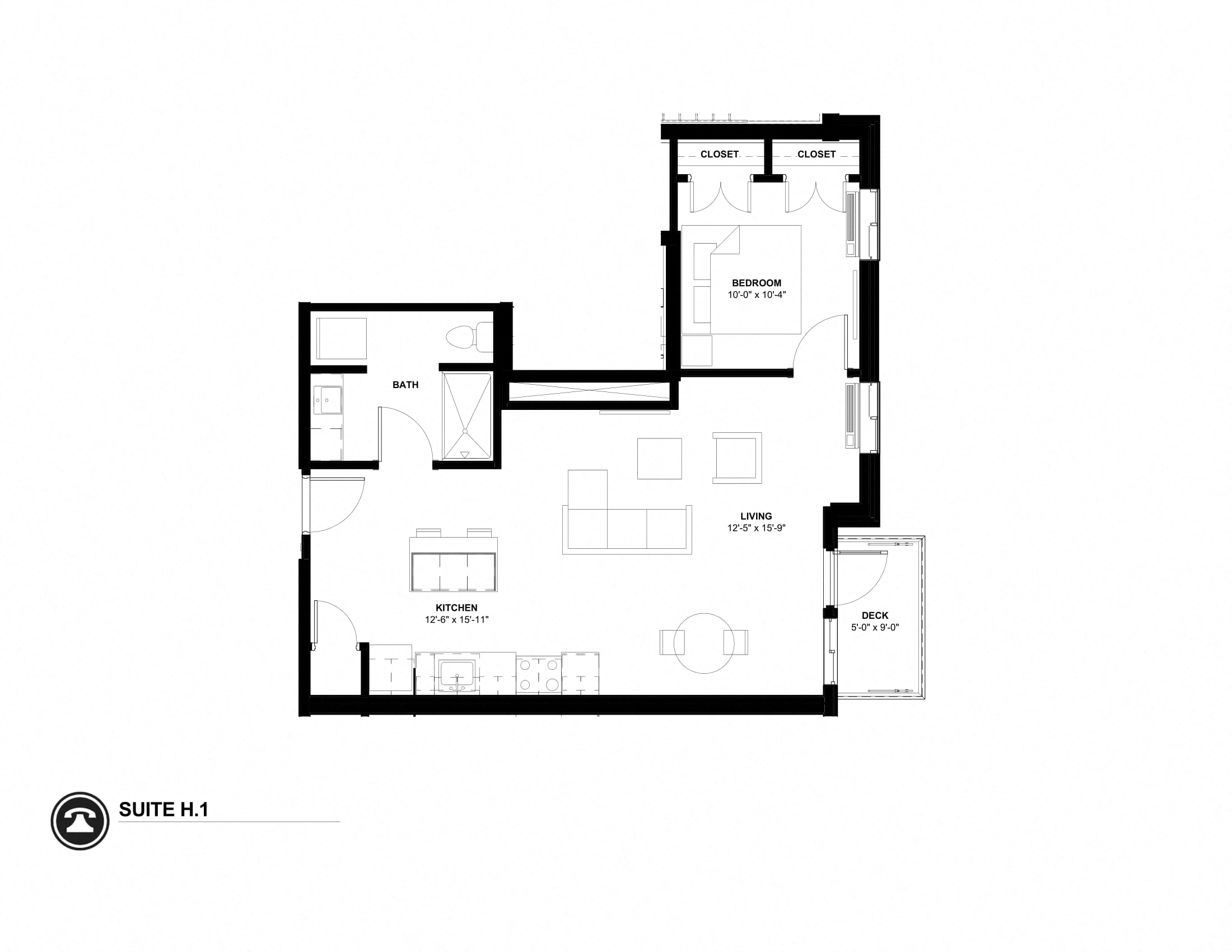 Floor plan for 1 bed, 0.8 baths, 756 sqft